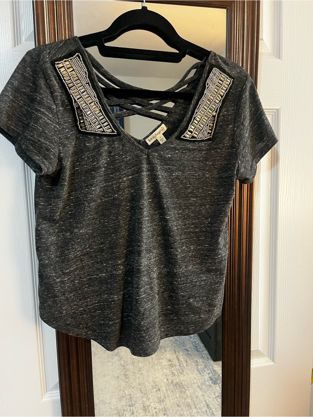 Love on a Hanger gray & beaded top